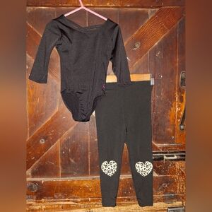 Black Leotard and Leggings Set with Heart Patches